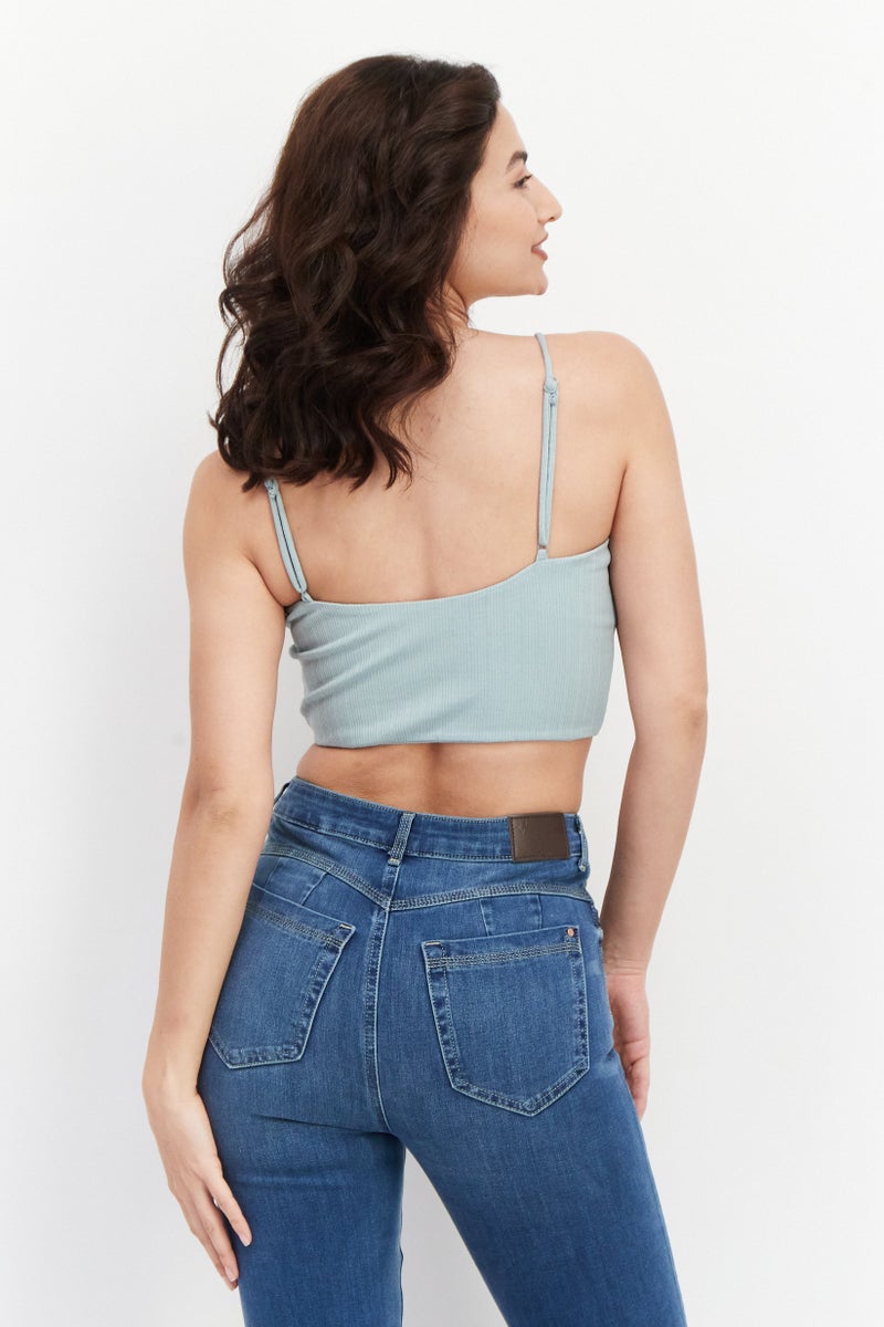 BB Dakota Women V-Neck Sleeveless Plain Top, Steel Blue - Image 2